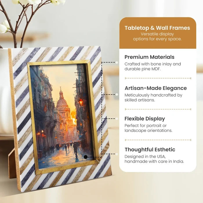 Handmade Bone Brass Inlay Picture Photo Frame 4x6 5x7 Tabletop Wall