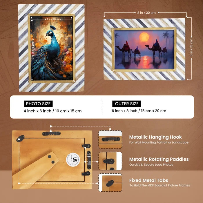 Bone Brass Inlay Picture Photo Frame 4x6 5x7 Tabletop Wall