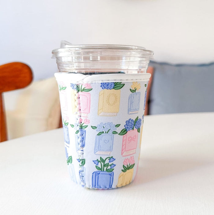 Books & Hydrangeas Reusable Coffee Sleeve Books & Hydrangeas Reusable Coffee Sleeve Home