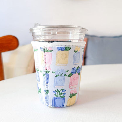 Books & Hydrangeas Reusable Coffee Sleeve Books & Hydrangeas Reusable Coffee Sleeve Home