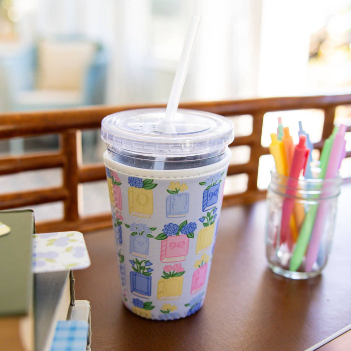 Books & Hydrangeas Reusable Coffee Sleeve Books & Hydrangeas Reusable Coffee Sleeve Home