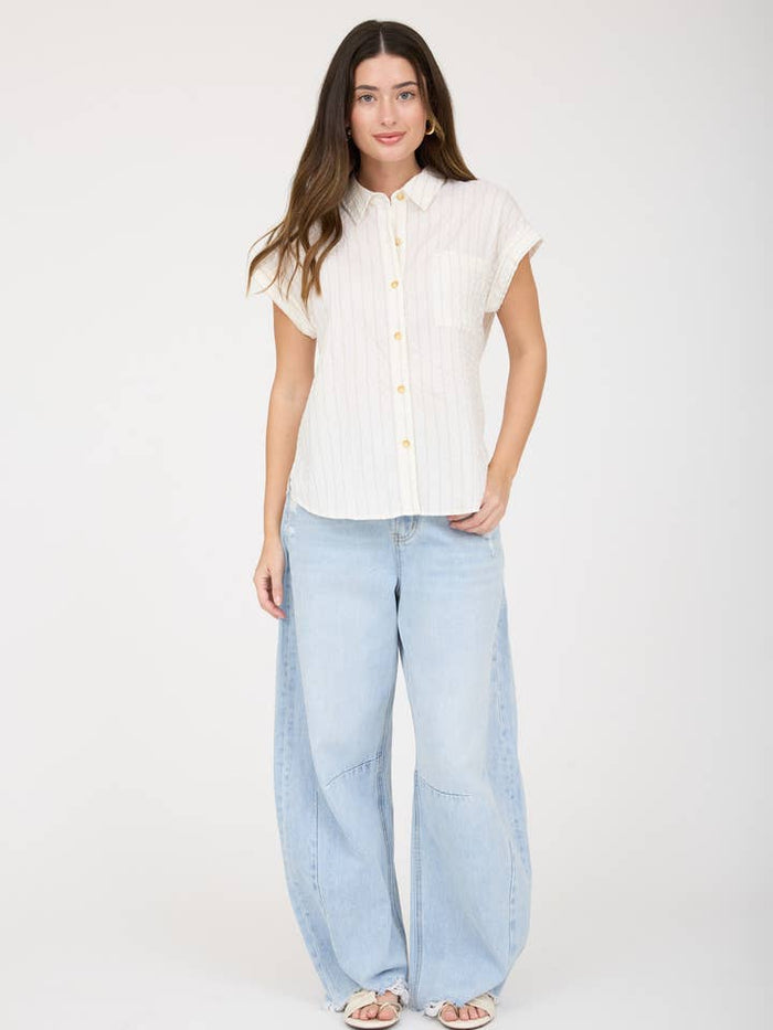 Breezy Stripe Button Down Shirt Breezy Stripe Button Down Shirt Tops