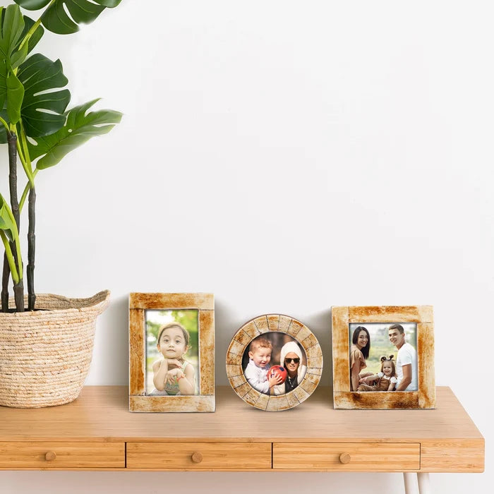 Handmade Brown Bone Inlay Mini Picture Frame - Baby Keepsake Collection, for tabletop or wall display