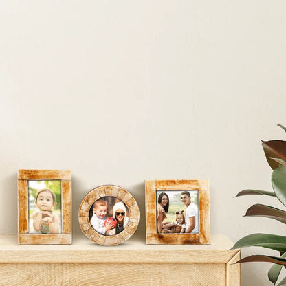 Brown Bone Inlay Mini Picture Frame Set of 3 | Baby Keepsake Collection