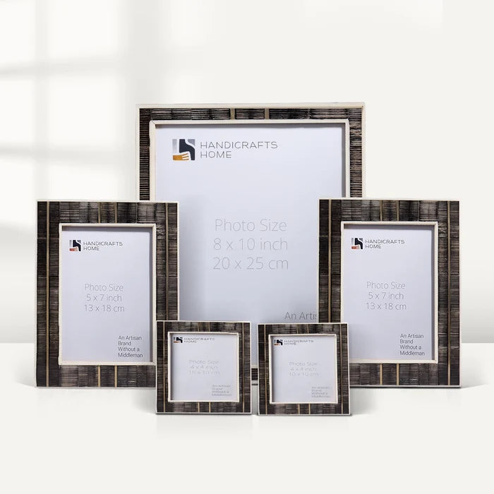 Handmade Brown Horn Inlay Picture Frame Set with Brass Stripe Detail ( 5 Pieces