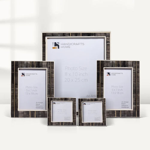 Handmade Brown Horn Inlay Picture Frame Set with Brass Stripe Detail ( 5 Pieces