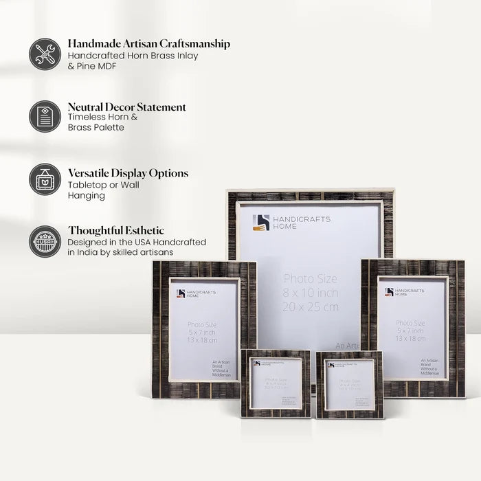 Brown Horn Inlay Picture Frame Set with Brass Stripe Detail ( 5 Pieces)