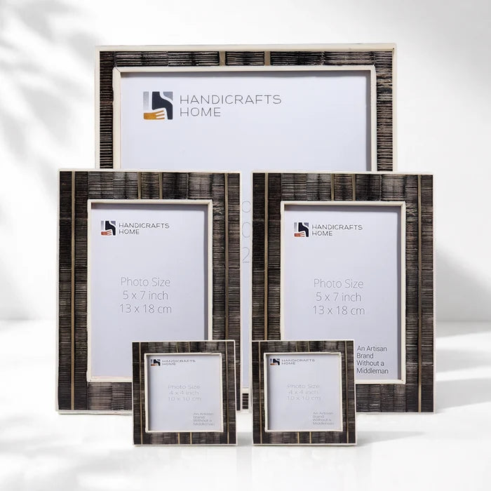 Brown Horn Inlay Picture Frame Set with Brass Stripe Detail ( 5 Pieces)