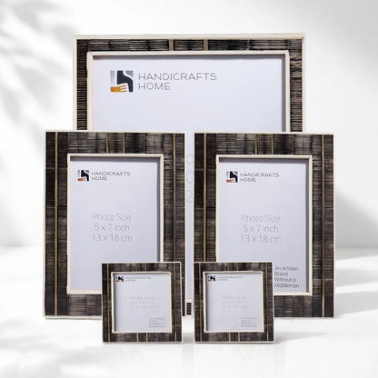 Brown Horn Inlay Picture Frame Set with Brass Stripe Detail ( 5 Pieces)