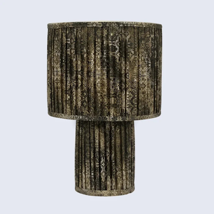 Handmade Brown Pleated Fabric Table Lamp in 15" - Cotton Lampshades, for ambient lighting