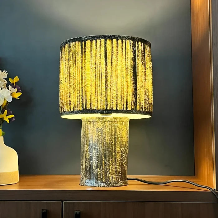 Brown Pleated Fabric Table Lamp in 15" - Cotton Lampshades