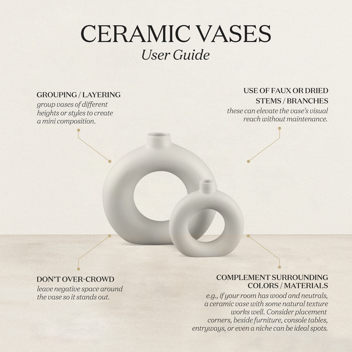 Ceramic Vase Matte Decorative Vases For Flowers White & Black Set Of 2
