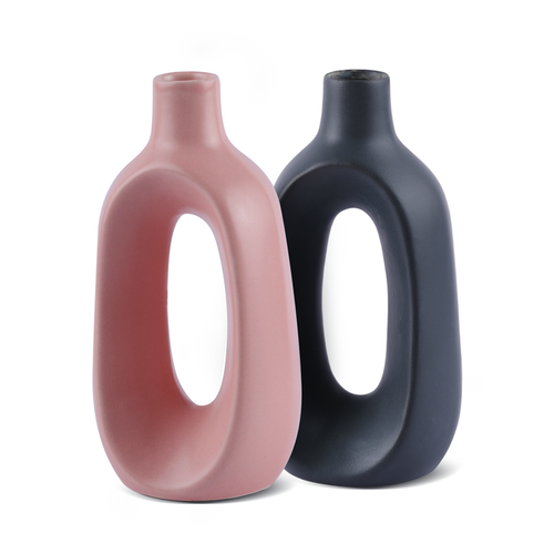 Ceramic Vase Handmade Black & Pink Vases - Hallow, for flowers or display