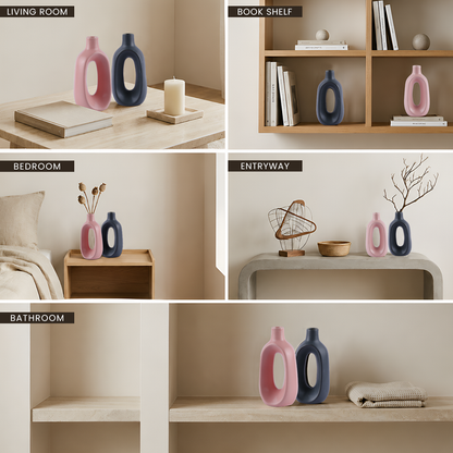 Ceramic Vase Set of Handmade Black & Pink Vases - Hallow