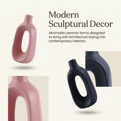 Ceramic Vase Set of Handmade Black & Pink Vases - Hallow