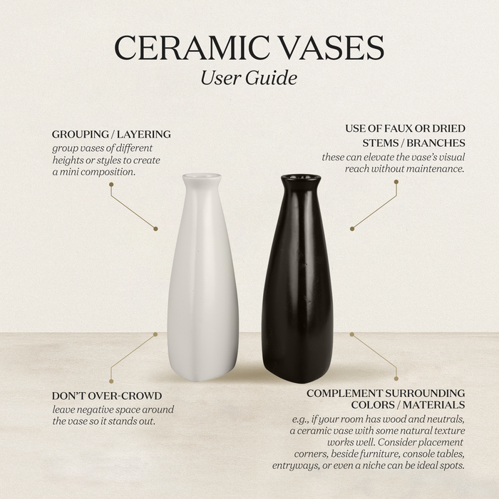Ceramic Vase Taper Decorative Flower Vases Black & White Set Of 2