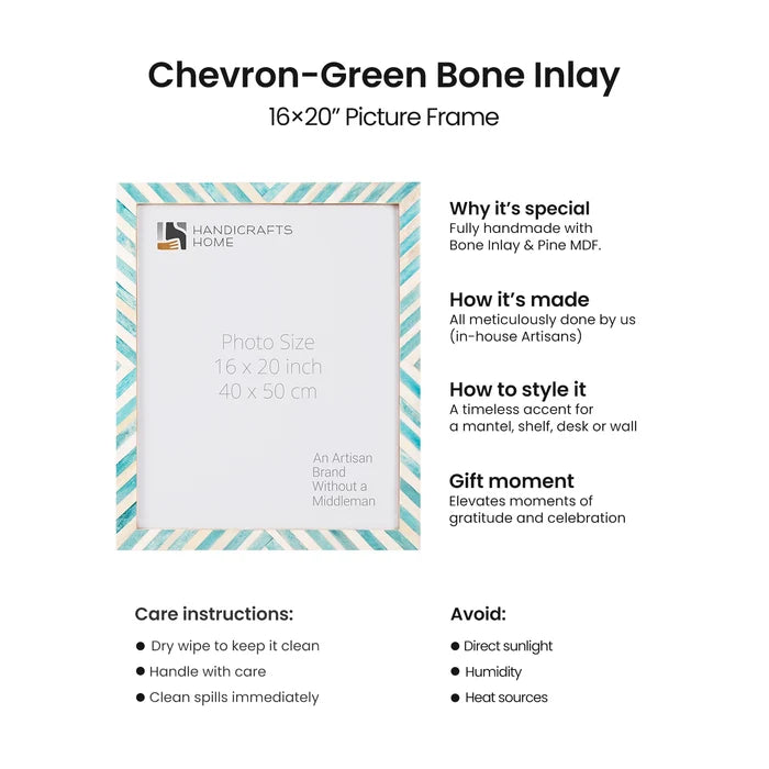 Handmade Chevron Collection, Bone Inlay, Green, 23 Sizes