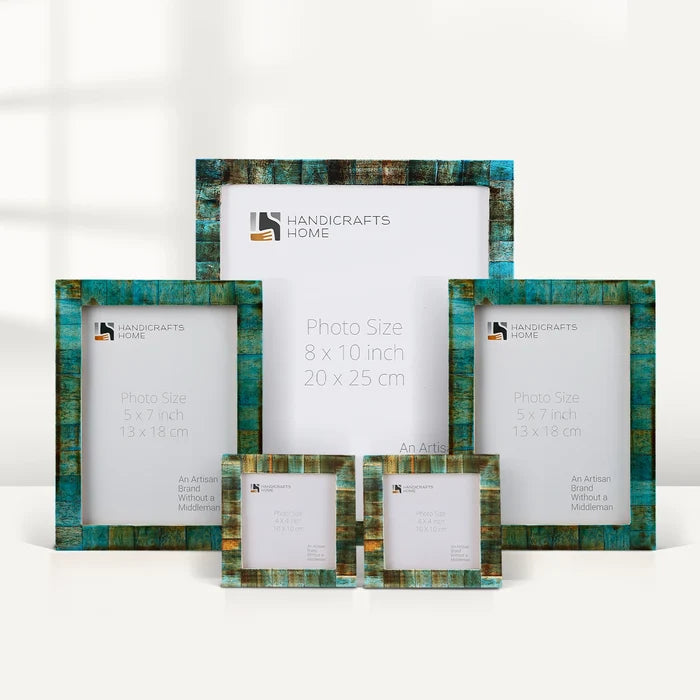 Handmade Classic Verdigris Bone Inlay Picture Frame Set (5-Pieces, for tabletop or wall display