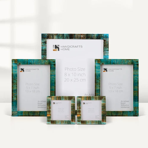 Handmade Classic Verdigris Bone Inlay Picture Frame Set (5-Pieces, for tabletop or wall display