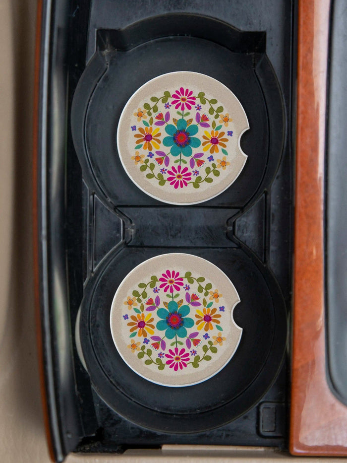 Cream Folk Flower Car Coaster Set Cream Folk Flower Car Coaster Set Home