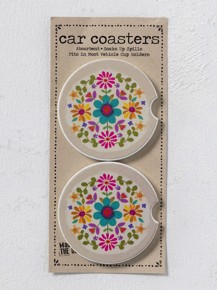 Cream Folk Flower Car Coaster Set Cream Folk Flower Car Coaster Set Home