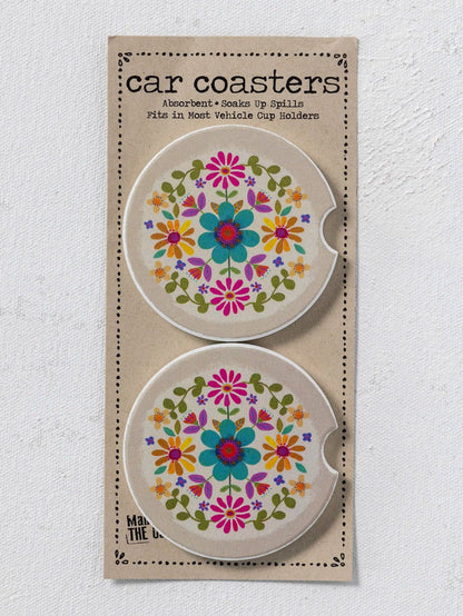 Cream Folk Flower Car Coaster Set Cream Folk Flower Car Coaster Set Home