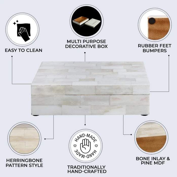Handmade Decorative Box White Bone Inlay Collection White 8 Sizes, for jewelry and keepsake storage