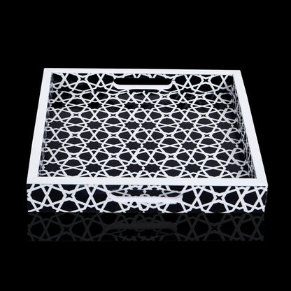 Decorative Tray Zellij Grande Black & White Resin Inlay, 11" × 17", 12" × 12"