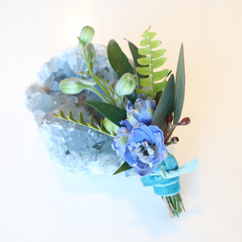 Blue and green boutonniere Rochester N Wedding flowers