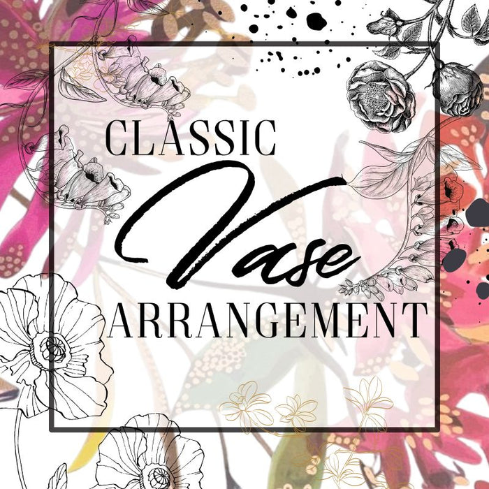Decorative design with floral elements and 'Classic Vase Arrangement' text.
