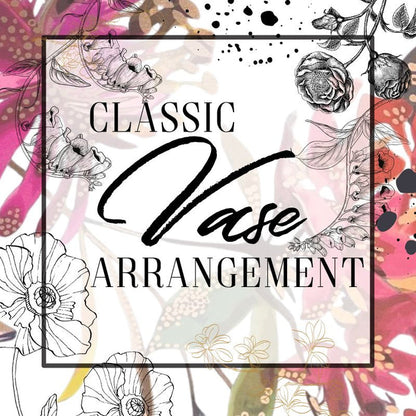 Decorative design with floral elements and 'Classic Vase Arrangement' text.