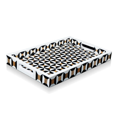 Handmade Discovery Cypher Decorative Tray 17x11 & 12x12 Black Ivory Ottoman