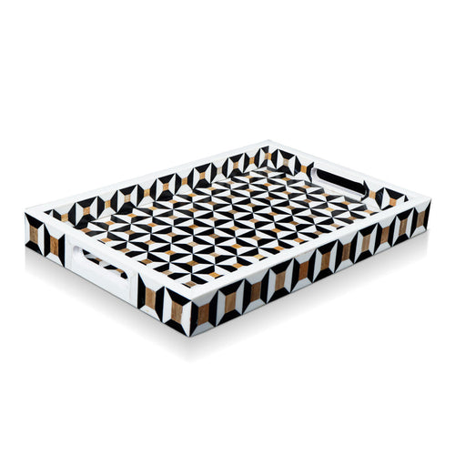 Handmade Discovery Cypher Decorative Tray 17x11 & 12x12 Black Ivory Ottoman