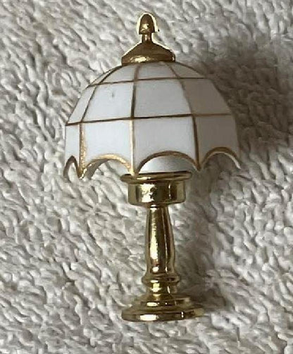 Dollhouse Miniature White & Gold Tiffany Lamp