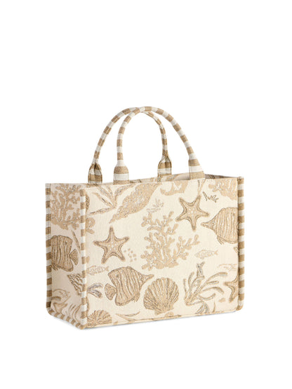 COASTAL JACQUARD TOTE,BEIGE