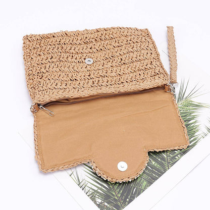 Faux Straw Multi Shell Front Flap Clutch