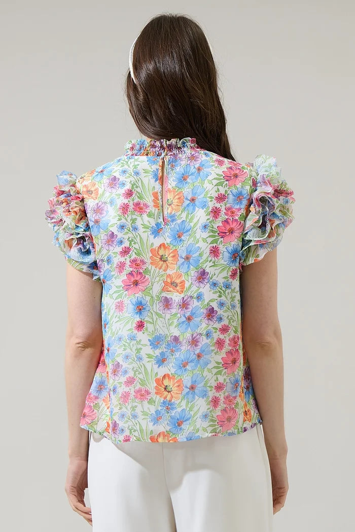 Ezia Garden Brenna Mock Neck Floral Ruffle Blouse 9056X