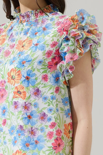 Ezia Garden Brenna Mock Neck Floral Ruffle Blouse 9056X