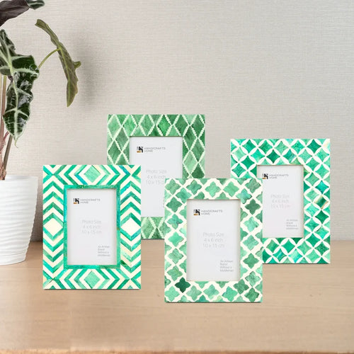 Handmade Green Bone Inlay Picture Frames - Mosaic Collection - Fits 4x6 Photos, for tabletop or wall display