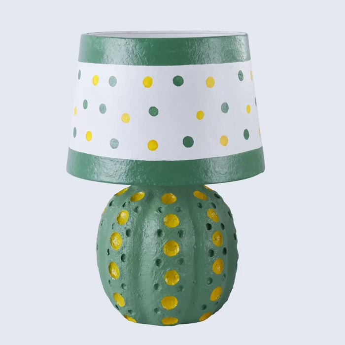 Green Polka Dot Table Lamp – Handcrafted Paper Mache Accent Lamp, for ambient lighting