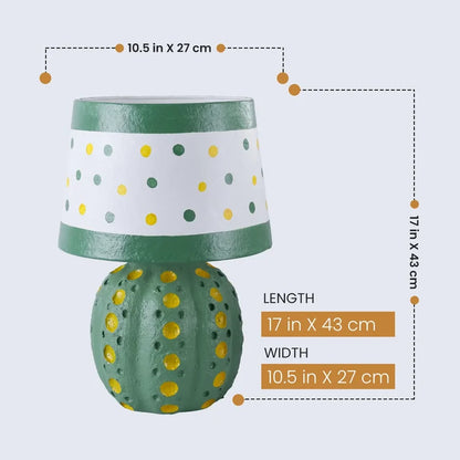 Green Polka Dot Table Lamp – Handcrafted Paper Mache Accent Lamp