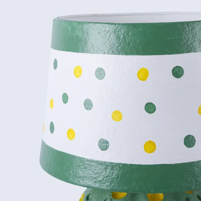 Green Polka Dot Table Lamp – Handcrafted Paper Mache Accent Lamp