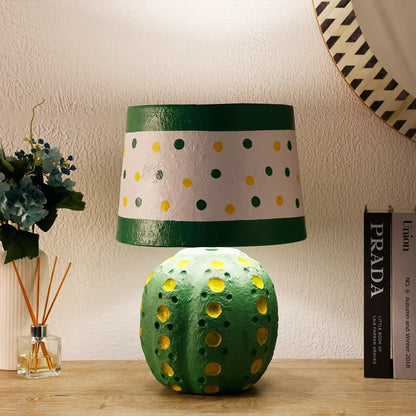Green Polka Dot Table Lamp – Handcrafted Paper Mache Accent Lamp