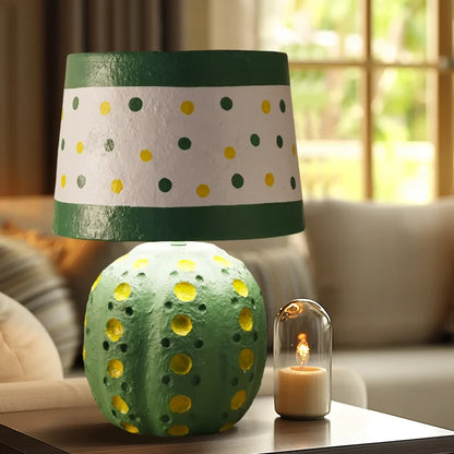 Green Polka Dot Table Lamp – Handcrafted Paper Mache Accent Lamp