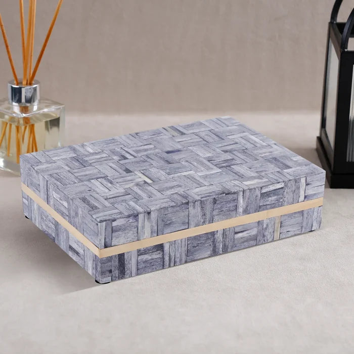 Handmade Decorative Storage Box Brick Pattern Bone Inlay Grey & Brown in 3 Sizes