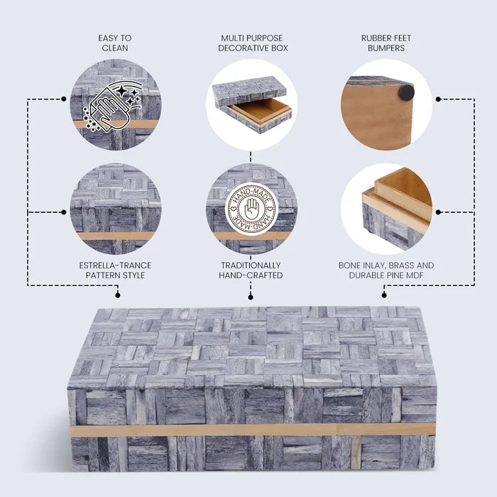 Grey Bone Inlay Decorative Boxes | Basketweave | 3 Sizes