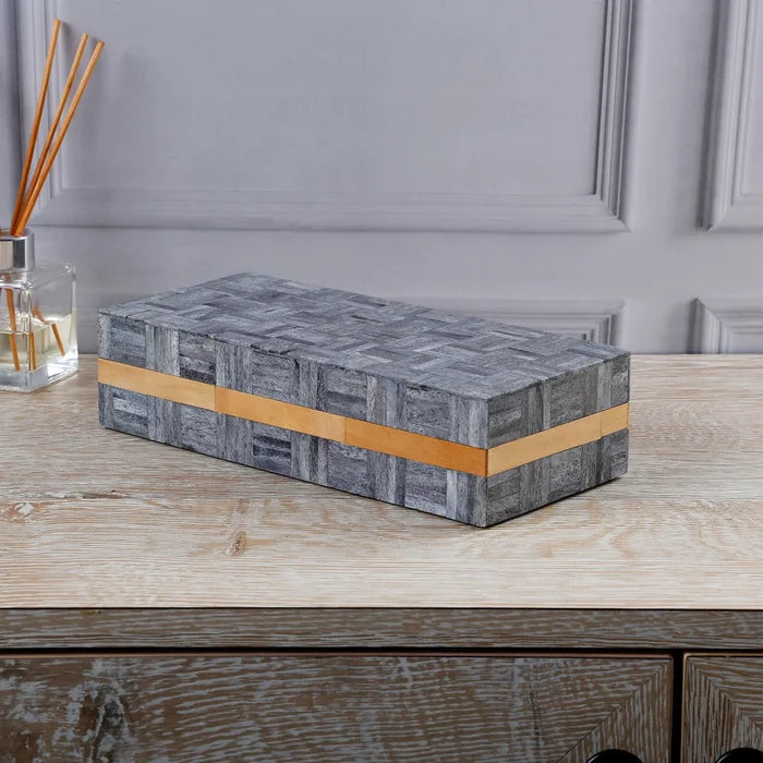 Grey Bone Inlay Decorative Boxes | Basketweave | 3 Sizes