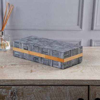 Grey Bone Inlay Decorative Boxes | Basketweave | 3 Sizes