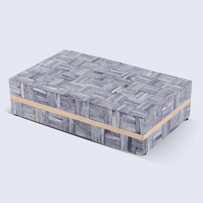 Grey Bone Inlay Decorative Boxes | Basketweave | 3 Sizes