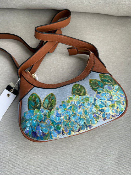 Hand Painted Periwinkle Purse with Hydrangeas